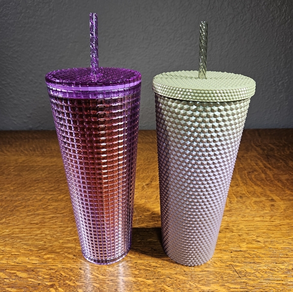 Starbucks Green & Purple Studded Gradient Cold Cup Tumbler, Venti 24oz Set Of 2 - Picture 3 of 8